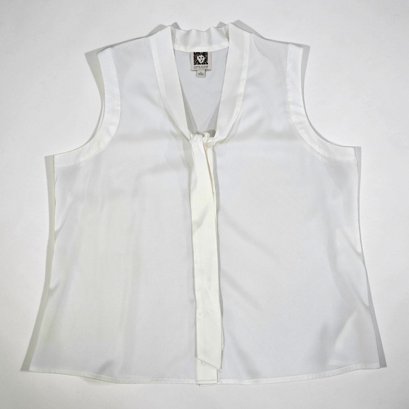 Anne Klein Ivory Sleeveless Tie Neck Blouse Silky Career Office Top PL (L035) - Picture 4 of 10